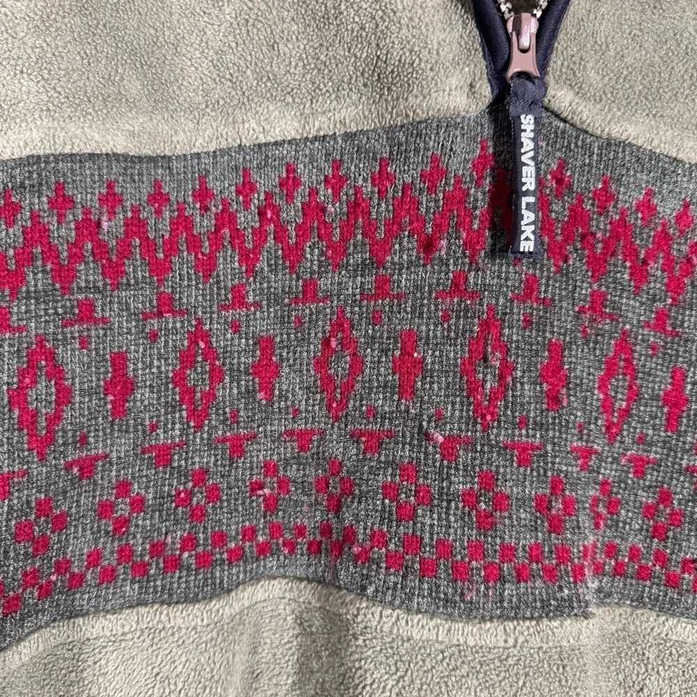 Olive Green Sweater with Red Pattern